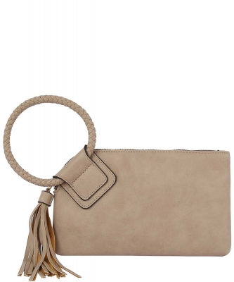 Fashion Handcufee Tassel Wristlet Clutch JYM-0346 TAUPE
